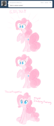 Size: 547x1276 | Tagged: safe, artist:bambooharvester, pinkie pie, pony, ask, bipedal, pinkie pie replies, solo, tumblr