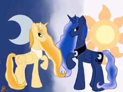 Size: 1024x768 | Tagged: safe, artist:hauntingmusician, princess celestia, princess luna, alicorn, pony, crown, female, horn, jewelry, mare, palette swap, regalia, siblings, sisters