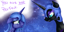 Size: 550x280 | Tagged: safe, artist:girlscoutdragon, nightmare moon, princess luna, alicorn, pony, crying, duality, floppy ears, s1 luna