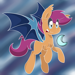 Size: 1280x1280 | Tagged: safe, artist:rosexknight, scootaloo, bat pony, pony, bat ponified, race swap, scootabat, solo, student of the night