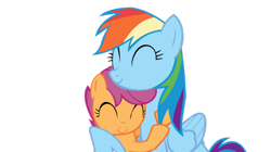 Size: 900x505 | Tagged: safe, artist:rainbow-cache, rainbow dash, scootaloo, pegasus, pony, sleepless in ponyville, hug, scootalove, simple background, transparent background, vector, winghug