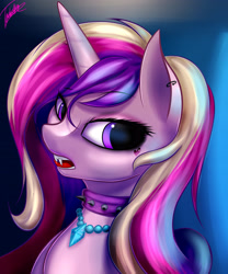 Size: 2952x3543 | Tagged: safe, artist:elzzombie, princess cadance, alicorn, pony, bedroom eyes, choker, fangs, female, goth, mare, open mouth, piercing, solo, tongue out