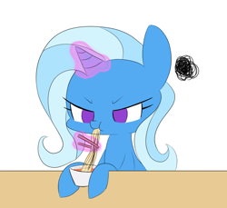 Size: 826x757 | Tagged: safe, artist:p-skink, derpibooru import, trixie, pony, unicorn, annoyed, cute, female, food, mare, solo