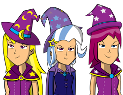 Size: 3245x2501 | Tagged: safe, artist:ninjawoodpeckers91, derpibooru import, fuchsia blush, lavender lace, trixie, equestria girls, rainbow rocks, background human, female, humanized, trixie and the illusions