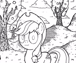 Size: 2938x2425 | Tagged: safe, artist:duckduckbear, applejack, earth pony, pony, high res, monochrome, solo, traditional art, tree