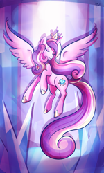 Size: 1952x3264 | Tagged: safe, artist:kera-moondust, princess cadance, alicorn, pony, crystal, eyes closed, flying, solo