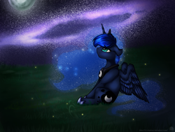 Size: 1000x757 | Tagged: safe, artist:11-shadow, princess luna, alicorn, pony, moon, night, solo