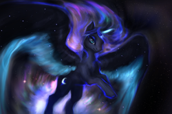 Size: 1280x855 | Tagged: safe, artist:elkaart, princess luna, alicorn, pony, eyeshadow, galaxy mane, makeup, night, night sky, solo, space, stars