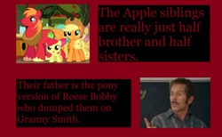 Size: 1095x675 | Tagged: safe, apple bloom, applejack, big macintosh, earth pony, pony, headcanon, male, pony confession, stallion, talladega nights