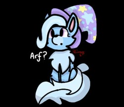 Size: 370x320 | Tagged: safe, artist:terracorr, derpibooru import, trixie, dog, black background, simple background, solo, species swap