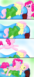 Size: 1909x4270 | Tagged: safe, artist:drjhordan, fluttershy, pinkie pie, earth pony, pegasus, pony, comic, female, flutterpie, lesbian, shipping, sleeping