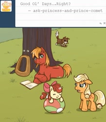 Size: 543x623 | Tagged: safe, artist:redhotkick, apple bloom, applejack, big macintosh, winona, earth pony, pony, ask big red macintosh, baby, baby apple bloom, baby pony