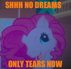 Size: 313x304 | Tagged: safe, pinkie pie, earth pony, pony, g3, spoiler:s03, image macro, jimmies, meme, pinkie blind