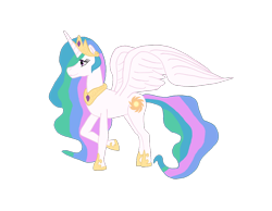 Size: 1200x932 | Tagged: safe, artist:killbeat, princess celestia, alicorn, pony, crown, female, horn, mare, multicolored mane, multicolored tail, solo, white coat, white wings, wings