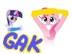 Size: 1024x768 | Tagged: safe, artist:agussska, pinkie pie, twilight sparkle, earth pony, pony, unicorn, duo, female, gak, mare