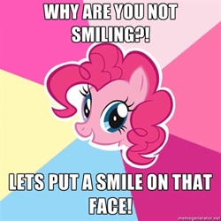 Size: 400x400 | Tagged: safe, pinkie pie, earth pony, pony, caption, exploitable meme, female, mare, memegenerator, pink coat, pink mane