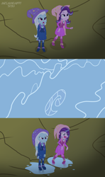 Size: 4500x7594 | Tagged: safe, artist:metalhead97, derpibooru import, starlight glimmer, trixie, equestria girls, friendship is magic, angry, barrette, boots, cape, character swap, clothes, comic, commission, confused, dirt, dress, equestria girls interpretation, fall formal outfits, hat, high heel boots, looking up, messed up hair, messy hair, night, open mouth, puddle, scene interpretation, sequence, sequential art, shoes, show accurate, starlight is not amused, trixie's cape, trixie's hat, unamused, water, wet, wet clothes, wet hair