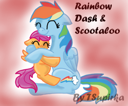 Size: 600x500 | Tagged: safe, artist:tsupirka, rainbow dash, scootaloo, pegasus, pony, hug, scootalove