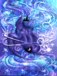 Size: 1500x2000 | Tagged: safe, artist:karmamoonshadow, princess luna, alicorn, pony, color porn, eyes closed, filly, sleeping, solo, woona, younger