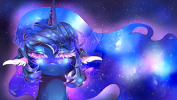 Size: 1024x576 | Tagged: dead source, safe, artist:dream--chan, princess luna, alicorn, pony, deviantart watermark, eyes closed, galaxy mane, obtrusive watermark, solo, watermark