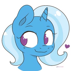 Size: 1080x1044 | Tagged: safe, artist:eccohart, derpibooru import, trixie, pony, unicorn, blushing, heart, simple background, smiling, white background