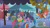 Size: 1280x720 | Tagged: safe, screencap, amber waves, fleur de verre, night knight, pinkie pie, rainbow dash, twilight sparkle, crystal pony, pegasus, pony, the crystal empire, flugelhorn, hub logo, jester, jester motley, jester pie