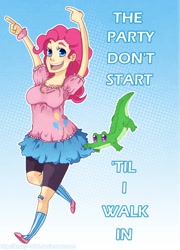 Size: 640x888 | Tagged: safe, artist:krazy-chibi, gummy, pinkie pie, female, humanized, pink hair, solo