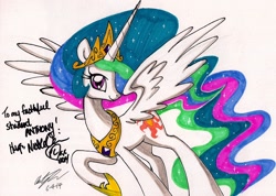 Size: 1280x910 | Tagged: safe, artist:newyorkx3, princess celestia, alicorn, pony, autograph, nicole oliver, solo, traditional art