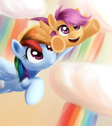 Size: 1430x1600 | Tagged: safe, artist:sokolas, rainbow dash, scootaloo, pegasus, pony, sleepless in ponyville, scootalove