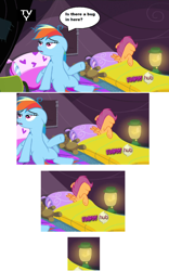 Size: 1264x2032 | Tagged: safe, edit, edited screencap, screencap, rainbow dash, scootaloo, pegasus, pony, sleepless in ponyville, female, filly, lantern, mare, pillow, teddy bear