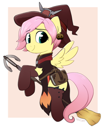 Size: 2290x2750 | Tagged: safe, artist:moozua, fluttershy, pegasus, pony, alternate hairstyle, book, boots, broom, clothes, crossover, cute, dress, ear piercing, earring, female, flying, flying broomstick, gloves, halloween, hat, holiday, jewelry, leather, mare, mercy, mercyshy, overwatch, piercing, pixie cut, shoes, shyabetes, smiling, socks, thigh highs, witch, witch hat