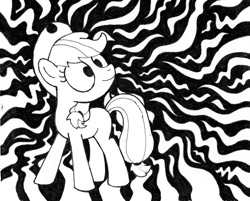 Size: 800x642 | Tagged: safe, artist:duckduckbear, applejack, earth pony, pony, black and white, brain wave, female, grayscale, mare, monochrome, solo