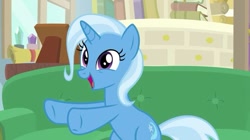 Size: 739x415 | Tagged: safe, derpibooru import, screencap, trixie, unicorn, a horse shoe-in, cute, diatrixes, female, happy, solo