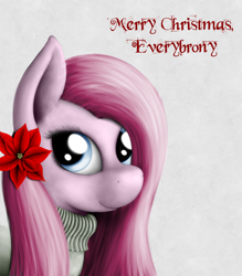 Size: 1400x1600 | Tagged: safe, artist:zirbronium, pinkie pie, earth pony, pony, christmas, cute, cuteamena, flower, flower in hair, pinkamena diane pie, poinsettia, smiling