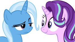 Size: 15067x8457 | Tagged: safe, artist:cyanlightning, derpibooru import, starlight glimmer, trixie, pony, unicorn, absurd resolution, faic, female, mare, simple background, smiling, transparent background, unamused, vector