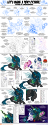 Size: 1248x3201 | Tagged: safe, artist:sorcerushorserus, princess cadance, princess celestia, queen chrysalis, oc, oc:pharomona, alicorn, changeling, changeling queen, changepony, hybrid, pony, unicorn, alicorn oc, belly button, crossbreed, cute, cutealis, doll, duo, duo female, eyes closed, family, female, glowing horn, high res, how to draw, hug, implied shining chrysalis, levitation, magic, mommy chrissy, mother and child, mother and daughter, needle, next generation, ocbetes, offspring, paint tool sai, parent and child, patreon, pincushion, plushie, step by step, toy, tutorial, voodoo doll