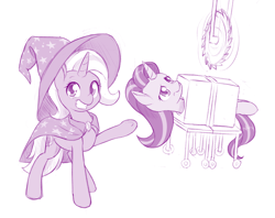 Size: 1100x873 | Tagged: safe, artist:dstears, derpibooru import, starlight glimmer, trixie, pony, unicorn, duo, female, magician, mare, newbie artist training grounds, this will not end well