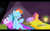 Size: 1024x640 | Tagged: safe, screencap, rainbow dash, scootaloo, pegasus, pony, sleepless in ponyville, hub logo, teddy bear, youtube caption