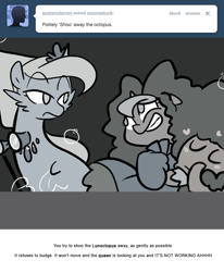 Size: 666x809 | Tagged: safe, artist:egophiliac, princess luna, oc, oc:serenitatis, alicorn, octopus, pony, sea pony, filly, lunoctopus, monochrome, moonstuck, opera glasses, poseidon's peruke, unamused, woona, younger