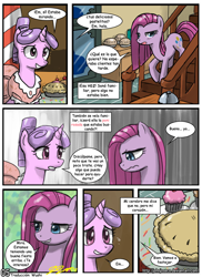 Size: 780x1073 | Tagged: safe, artist:johnjoseco, north star, pinkie pie, earth pony, pony, comic, cupcake, food, pie, spanish, translation