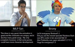 Size: 720x457 | Tagged: safe, fluttershy, rainbow dash, brony, comparison trolling, irl, text