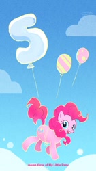 Size: 394x700 | Tagged: safe, artist:kurieto, pinkie pie, earth pony, pony, balloon, countdown, flying, pixiv, solo