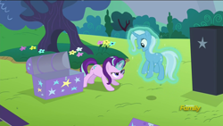 Size: 1280x720 | Tagged: safe, derpibooru import, screencap, starlight glimmer, trixie, pony, no second prances, discovery family logo, levitation, magic, telekinesis