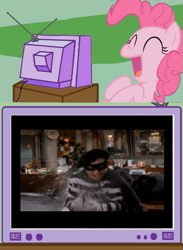 Size: 439x600 | Tagged: safe, pinkie pie, pony, exploitable meme, hamburglar, meme, newsradio, photo, tv meme