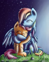 Size: 2267x2834 | Tagged: safe, artist:1vladislav, rainbow dash, scootaloo, pegasus, pony, hug, scootalove