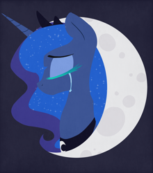 Size: 1630x1852 | Tagged: safe, artist:sweetfilthyfun, princess luna, alicorn, pony, bust, crying, moon, solo