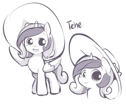 Size: 850x706 | Tagged: safe, artist:ende26, princess cadance, alicorn, pony, blushing, cute, cutedance, daaaaaaaaaaaw, ende will be the end of us, filly, hat, hnnng, looking at you, monochrome, open mouth, oversized hat, sketch, smiling, solo, younger