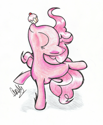 Size: 1633x1973 | Tagged: safe, artist:captainwackywhiskers, pinkie pie, earth pony, pony, cupcake, female, mare, pink coat, pink mane, traditional art