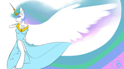 Size: 1195x669 | Tagged: safe, artist:pinkbluey, princess celestia, alicorn, anthro, pony, female, horn, mare, solo