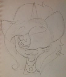 Size: 823x960 | Tagged: safe, artist:hedgehog-plant, princess luna, alicorn, pony, female, grayscale, heart eyes, mare, monochrome, solo, tongue out, traditional art, wingding eyes